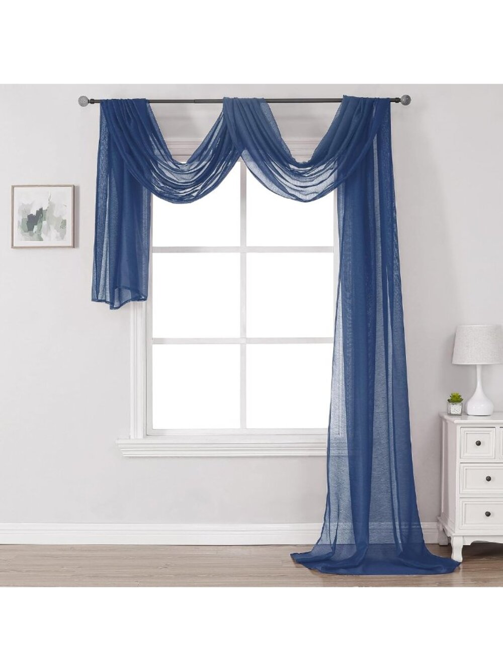 Elegant Semi-Sheer Voile Window Scarf Valance - 52"x216" Navy Blue Home Decor
